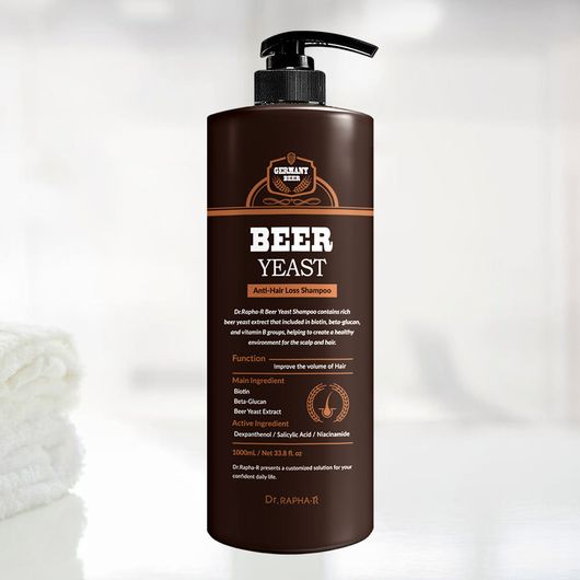 Dr.RAPHA-R Beer Yeast Anti-Hair Loss Shampoo 1L – German Beer Yeast, Micellar Deep Clean, Boosts Volume + Strength, Biotin & Amino Acid Rich, Low-Irritation pH Care _ Made in KOREA